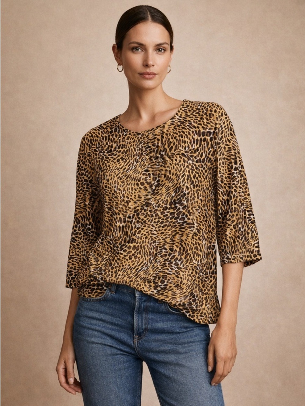 Pappagallo Leopard Print Blouse - Tan and Black Size 1X